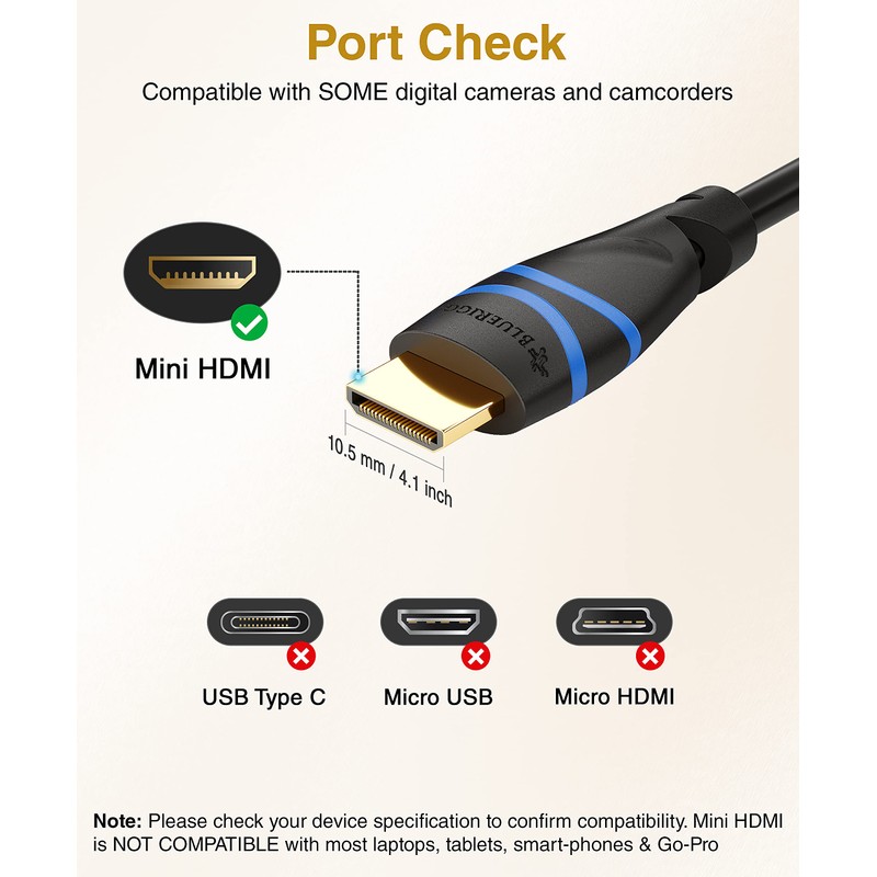 BlueRigger High Speed Mini HDMI to HDMI cable with Ethernet