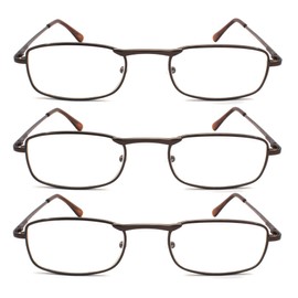 EYE ZOOM 3 Pack Vintage Metal Reading Glasses for Men and Women, (Brown, +3.00)