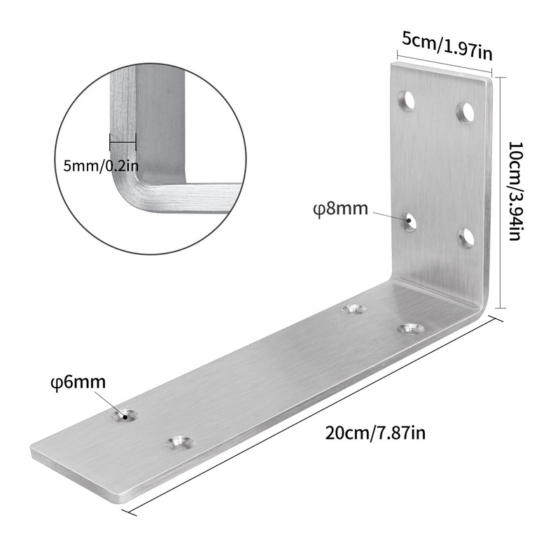 YUMORE Shelf Bracket 8 inch, Heavy Duty (1/5") Thick Solid