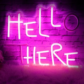 Hello There Neon Sign for Wall Decor, Dimmable Hell Here Catwoman Neon Signs 13.78"×10.63", Controllable Lighting Pink Letters Neon Lights Signs for Man Cave Bedroom Bar Pub Decoration
