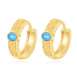Turquoise Hoop Earrings Sterling Silver Gold Turquoise Celtic Knot Hoop Earrings Turquoise Earrings Jewelry for Men Women