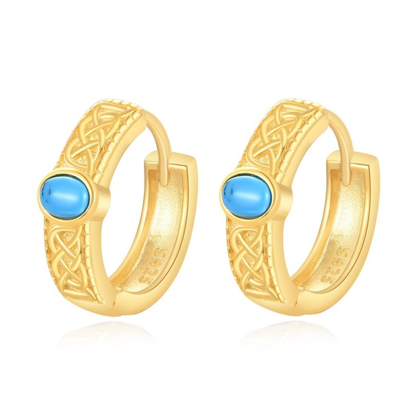Turquoise Hoop Earrings Sterling Silver Gold Turquoise Celtic Knot Hoop