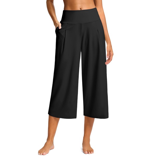 SANTINY Capri Pants for Women Wide Leg Yoga Casual Cropped