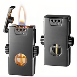 NINSI Smart Kerosene Lighter 4-Ignition Methods, Voice Activated Soft Flame Lighter, Spinner Mecha Design Refillable Lighters with Cool Colorful Breathing Light (Black, No Fuel)