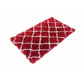 MystiqueDecors Burgundy & White Moroccan Trellis Shag Rug Shaggy 27X45 Kitchen Bath Doormat