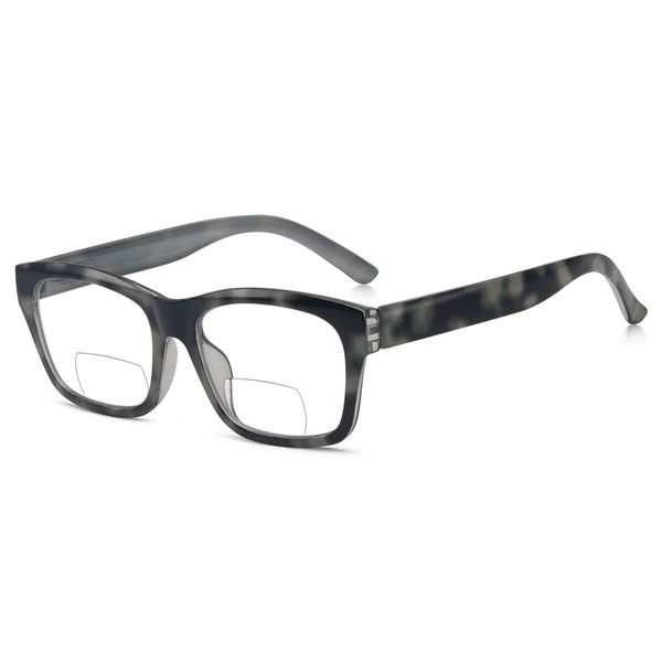 Eyekepper Polycarbonate Large Lens Nearly Invisible Line Bifocal Glasses Readers Men Grey +2.0 by Eyekepper