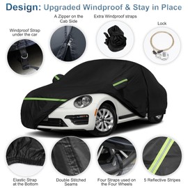 for New Beetle Car Cover Waterproof All Weather Heavy Duty Protection Outdoor Light Shell Full Car Covers Windproof with Driver Side Zipper Compatible with 1998-2025 Volkswagen New Beetle(Up to 194")