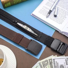 Eurzom 2 Pcs Travel Money Belts for Men Women Hidden Money Pocket Security Belts, Nylon Anti Theft Wallet with Plastic Buckle, Coffee and Black