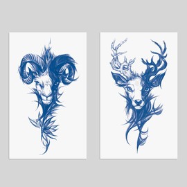 Oottati 2 Sheets Semi Permanent Waterproof Temporary Tattoos, 2 Weeks Long Last, 100% Plant-Based Ink Infinity Realistic Stickers, Goat Deer