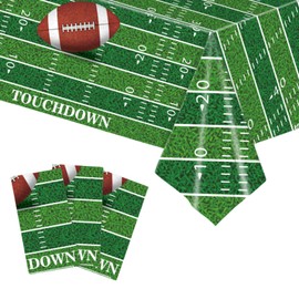 3pcs Disposable Football Tablecloth - Green Touchdown Plastic Dining Table Covers With Field Pattern for Birthday, Sports Gameday Party Decorations and Supplies - 108 x 54 Inch