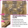 Kinky Straight Human Hair Clip in Extensions Blonde Double Weft