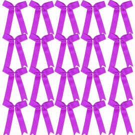 Hipcheer 20pcs Collegiate Style Cheer Bows for Girls, Long Tail Skinny Cheer Bow Ponytail Holder Handmade Bows for Girls Teens Softball Cheerleader Sports (Light Purple)