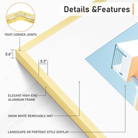 Acovy 5x7 Picture Frame, Aluminum 5x7 Frame Matted to 4x6, 5x7 Photo Frame with High Definition Plexiglass, Metal 5x7 Frame for Wall or Tabletop Display, Wall Hook Included (Gold, Pack of 3)