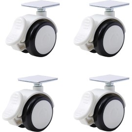 Hesper Quiet Caster with Stopper, Free-To-Stick Caster, Plate Type, Two-wheel Casters, Set of 4, 10 Strong Double Sided Tape Included & Screws Included