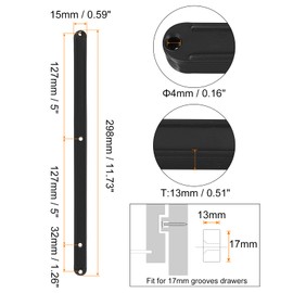 QUARKZMAN Drawer Runners, 6 Pieces 300 mm - Plastic Drawer Runners, Side Mounted Grooved Guide Rails for Drawers of Cupboards, Bedside Cabinets (Black)
