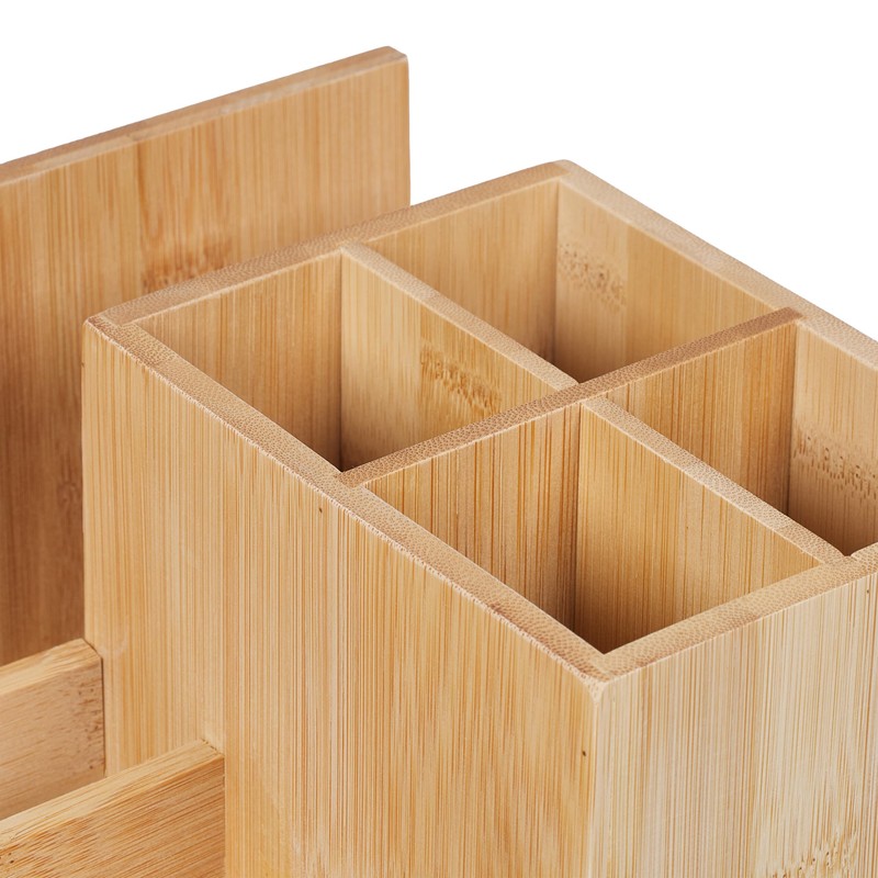 Relaxdays Bamboo Desk Organiser, 7 Compartments, for Pens, Documents, 11