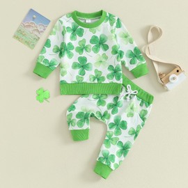 Nokpsedcb Infant Irish Outfits Baby Boy Shamrock Letter Print Sweatshirts and Long Pants 2Pcs St Patricks Day Newborn Clothes (A-Green, 6-12 Months)