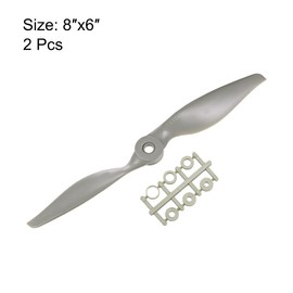 uxcell RC Propellers CW 8x6 Inch 2-Vane for Airplane Nylon Gray 2Pcs with Adapter Rings