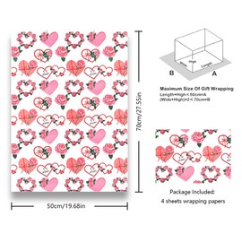 Geluode To Mom Mother's Day Gift Wrapping Paper, Pink Love Heart Rose Wrapping Paper, 4 sheets 20x28 inches per sheet, Gift Wrap paper for Mother's Day, Mom's Birthday, Valentine's Day