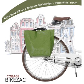 BikeZac 2.0 by Cobags | Bicycle Bag Clip-On Shopping Bag | Bicycle Shopping Bag | Pannier Rack Bag | Shopping Trolley | Reusable | Recycling Bag (Cobags Simply Green 2X)