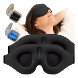 Lote de 2 antifaces 3D para dormir, sin presión sobre los ojos, ajustables, que facilitan el sueño (con tapones para los oídos)                       
