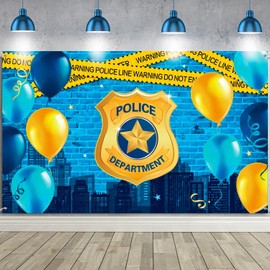Police Theme Happy Birthday Photography Backdrop Banner Large Police Car Badge Wall Backdrop Police Booth Backdrop Background for Police Birthday Party Props Wall Decoration Supplies, 72.8 x 43.3 Inch