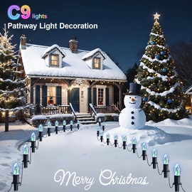 GAGALIFE Christmas Pathway Lights Outdoor - 24.2Ft 20 C9 LED Christmas Lights with Marker Stakes, Christmas Tree Color Changing String Lights for Walkway Yard Decorations Waterproof Plug in Multicolor