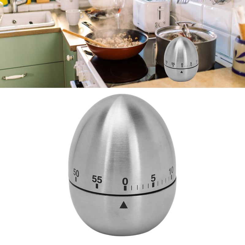 Mechanical Timer Egg Shaped Clear Scale Stainless Steel Timing Reminder