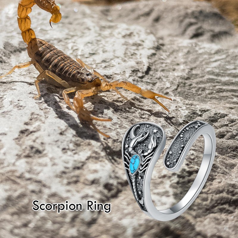 HUKKUN Scorpion Ring Sterling Silver Scorpion Spoon Ring Animal Jewelry