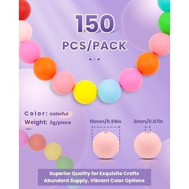 FIVEIZERO 150pcs Silicone Beads 15mm for Keychain Making, Bulk for DIY Crafts, Bracelets, Necklaces and Pens - Metall White