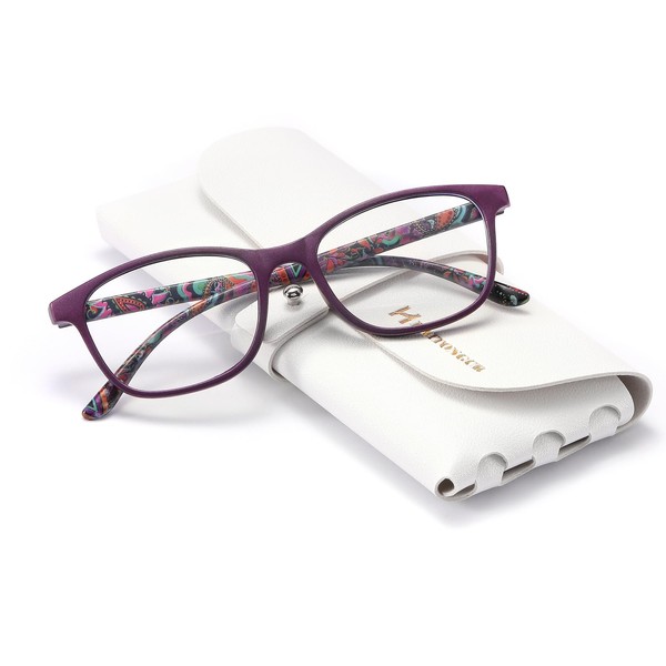 HAITONGCR Lightweight Ladies' Square-Frame Blue Light Blocking Reading Glasses for