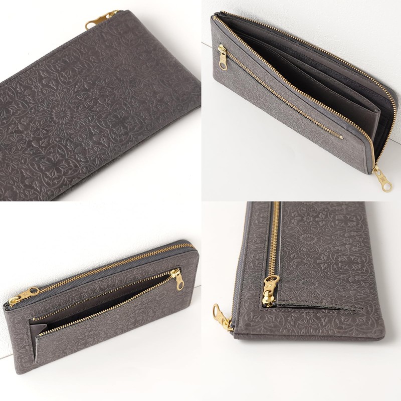 HIRAMEKI. Morris L-Shaped Zipper Long Wallet, Cowhide Leather, Embossed William