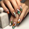 TBRZTR Press on Nails Medium Colorful False Nails Lines Pattern
