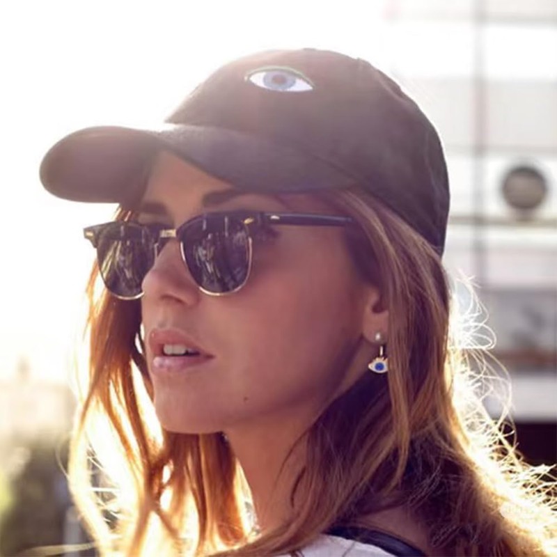 EJDHA Retro Half Frame Sunglasses Black Gold UV Protection Mirrored