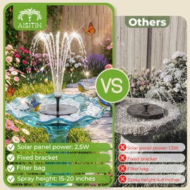 AISITIN Solar Fountain Pump 2.5W with 6 Nozzle & 4 Fixer