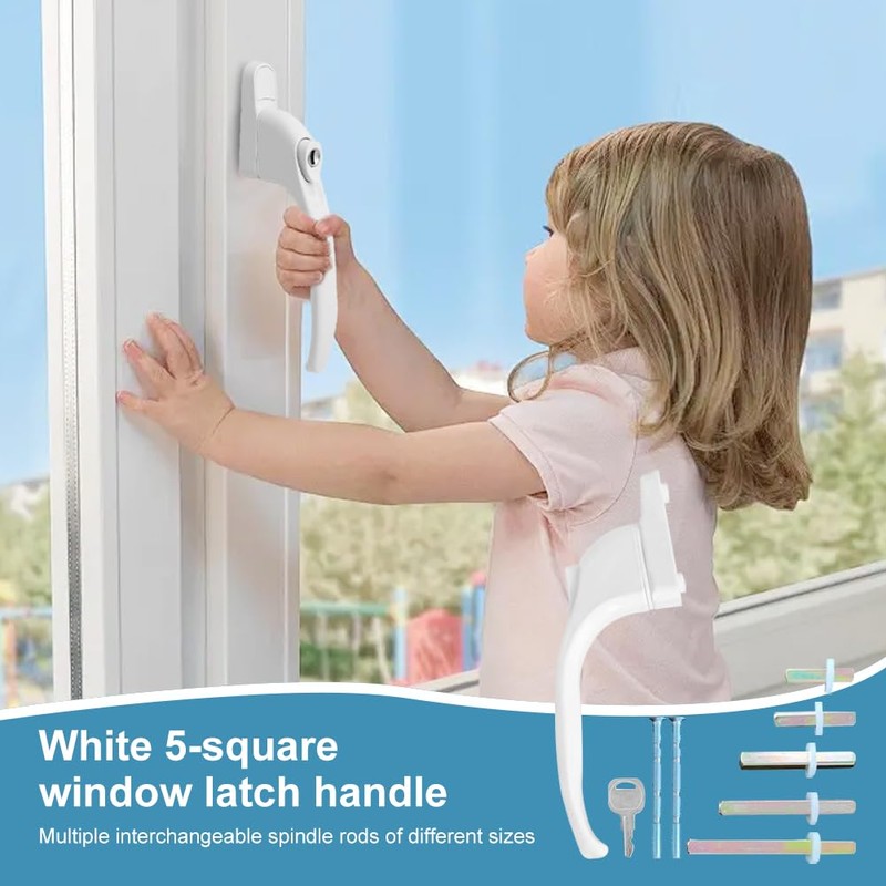 Munsesi Universal Inline Window Handle, Lockable, Ambidextrous, Multi-Spindle, White with