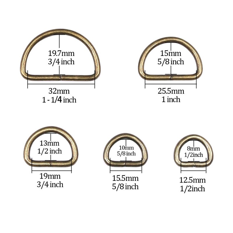 Swpeet 100 Pcs Bronze Assorted Multi-Purpose Metal D Ring Semi-Circular