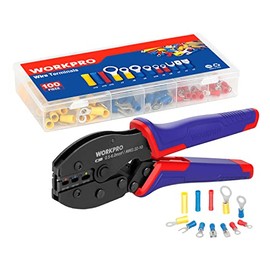 WORKPRO Crimping Tool Kit, Ratcheting Insulated Terminal Crimper for 22 to 10 AWG Wire, Crimping Pliers with 100 Pieces Terminal Connectors