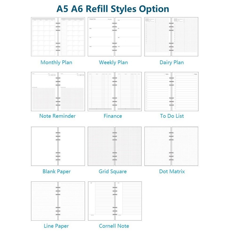 Spiral Notebook Refill Weekly Planner Refill,Undated 6 Hole Insert Paper,for