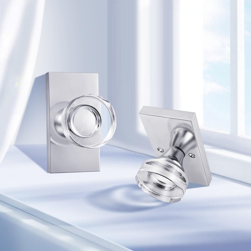 Newlaking Crystal Glass Passage Door Knob - Polished Chrome Interior