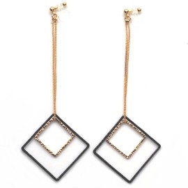 Miyabi Grace Invisible Clip On Earrings Dangle Threader Black Gold Silver Long Clip-on Oval Square Teardrop Non Pierced Fashion Earrings for Women, Resina