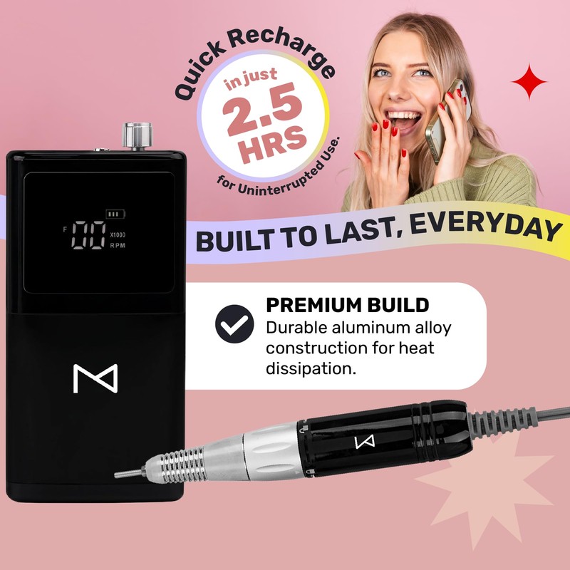 M - E-ZDrill Rechargeable Electric Nail Drill, 35k RPM, Smart