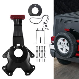 DKMGHT Spare Tire Holder Mounting Bracket Tire Carrier for Jeep Wrangler JK 07-18 with 3rd Third Brake Light Accessories 55397217AJ 68048581AA Aluminum Alloy Tire Carrier Bracket(Red Lens)