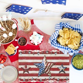4th of July Placemats American Flag Stars Place Mats for Dining Table Vintage Red Stripes Independence Day Washable Table Mats for Kitchen Dining Decorations Set of 6