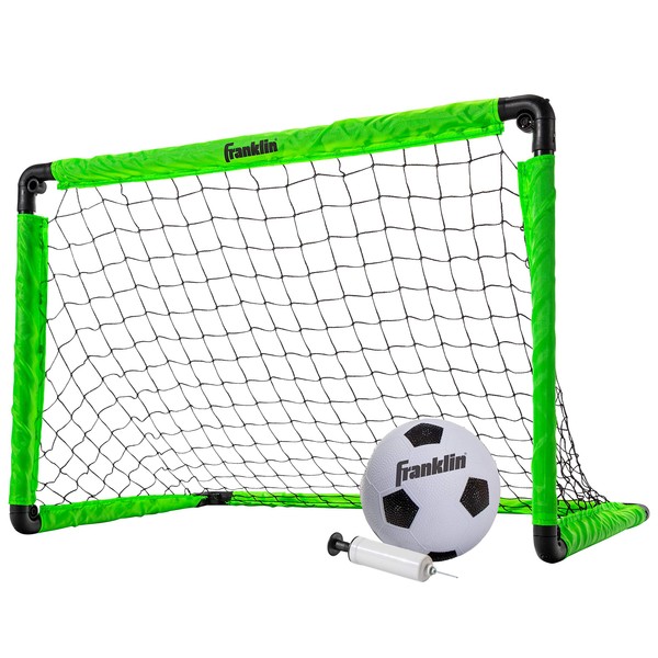 Franklin Sports Kids Mini Soccer Goal Set - Backyard/Indoor Mini Net and Ball Set with Pump - Portable Folding Youth Soccer Goal Set - Neon Green - 36" x 24" (60156)