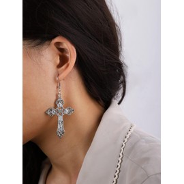 Hanary Gothic Cross Earrings, Zinc Alloy Cross Dangle Earrings, Goth Jewelry Gift for Women