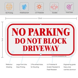No Parking Sign, Do Not Block Driveway Sign,2 Pack- 12" x 6"Heavy Duty Reflective Aluminum, Rust Free .40 Aluminum,Fade Resistant, UV Protected,Weatherproof,Easy to Mount