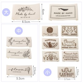LOYELEY Handmade Tags, Set of 12 Types, Cotton, Logo, Patch, Labels, Flowers, Cats, Rabbits, Cotton, Cute, Stylish, DIY, Sewing, Handicraft, Decoration, Pouch, Clothing, Hat, Etc. Handmade English