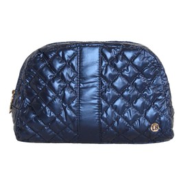 lemonbella Medium Jennifer Cosmetic Bag Nylon Quilted Travel Makeup Pouch - Shiny & Stylish Toiletry Organizer for Women, SHIMMERING SAPPHIRE