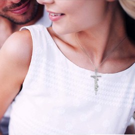 QXTX Faith Pendant Stainless Steel Cross Necklace Pray Belive Hope Grace Pendant Necklace for Women (Silver, Faith)